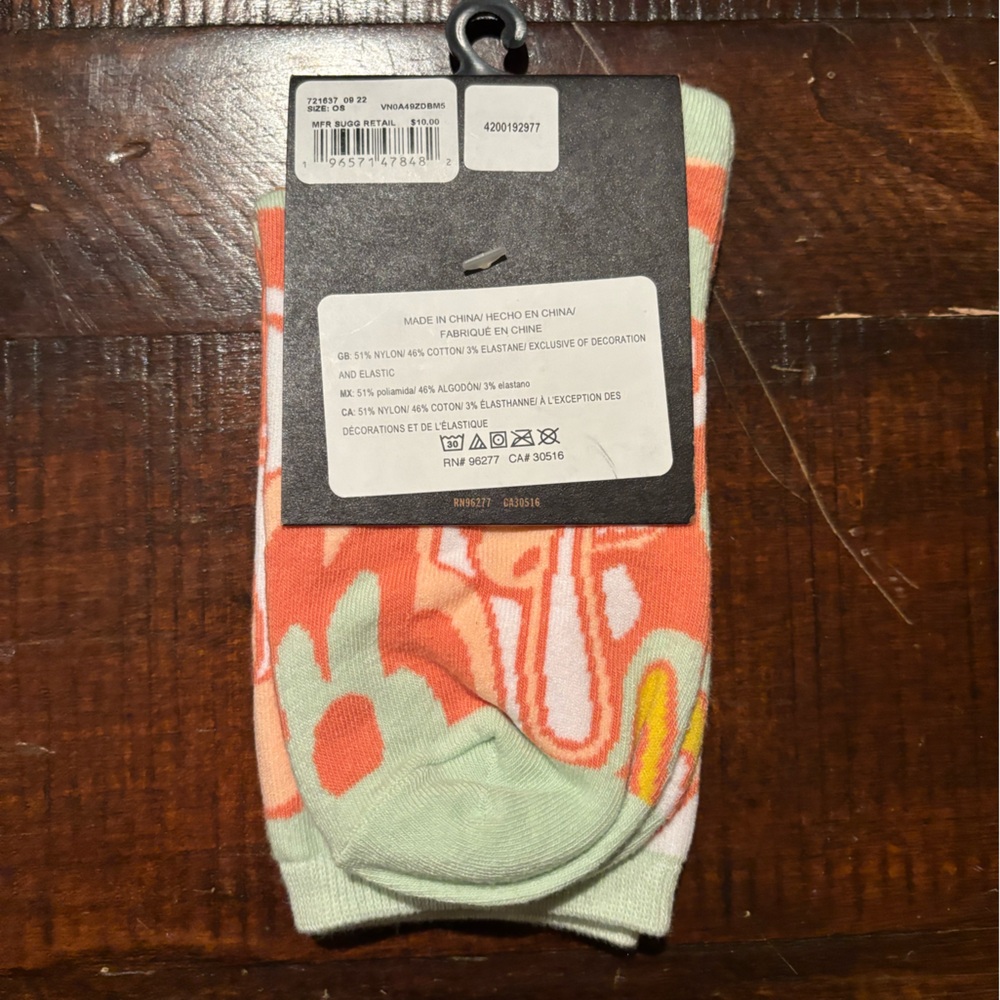 Vans Sunbaked Floral Crew Socks - Orange and Mint - Picture 3 of 3